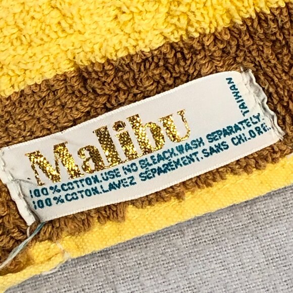 Vintage 80s MALIBU Peach Brown Yellow Stripes Bath Towel 20"x40": Retro Bathroom - Picture 3 of 10